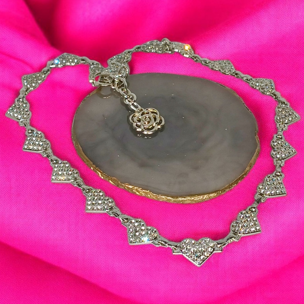 Silver Sparkling Heart Necklace New Age Grunge Modern Retro Glam 1990s Lovecore - Picture 8 of 12